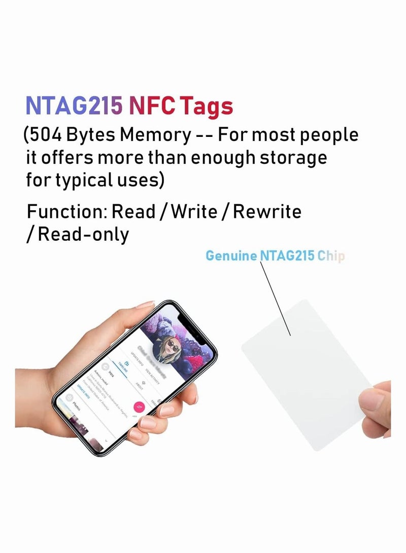 إكسفور ‌5/10/20/30/50/80/100/150/200 قطعة بطاقات NFC من نوع NTAG215، رقاقة NFC بسعة 504 بايت، بطاقات عمل NFC فارغة قابلة للبرمجة وإعادة الكتابة متوافقة مع هواتف NFC والأجهزة الذكية (مستطيلة الشكل - 80 قطعة نموذجاً) - Image 4